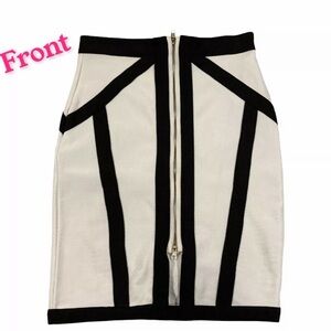 Wow Couture Front Zip Skirt  Medium White & Black Bodycon Stretch Heavyweight